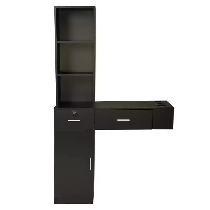 Wall Mount Salon Barber Station for Hair Stylist, Hair Dressing Station with Storage Cabinet, Black