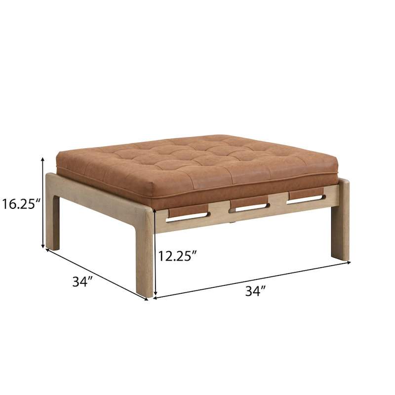 Christopher Knight Home - 34 Tufted Upholstered Cocktail Ottoman, Square Leather Ottoman Coffee Table with Rubber Wood Frame
