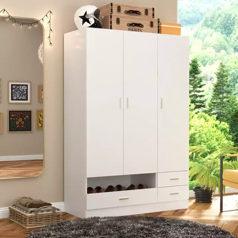 Famapy White Armoire With Vanity Table and Mirror Versatile Wardrobe