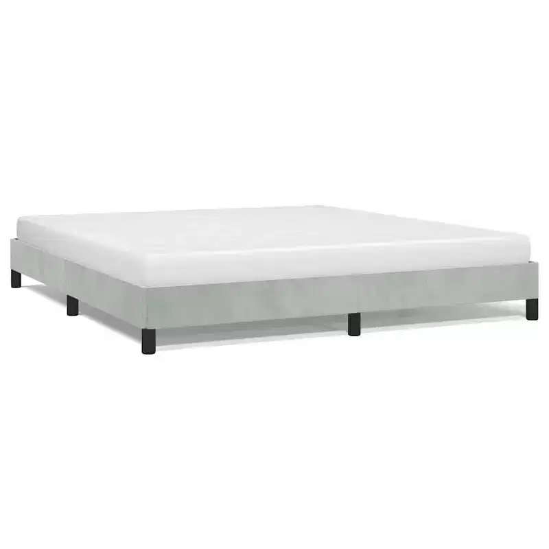 Bed Frame Light Grey Velvet, Plywood, Engineered Wood King Sturdy