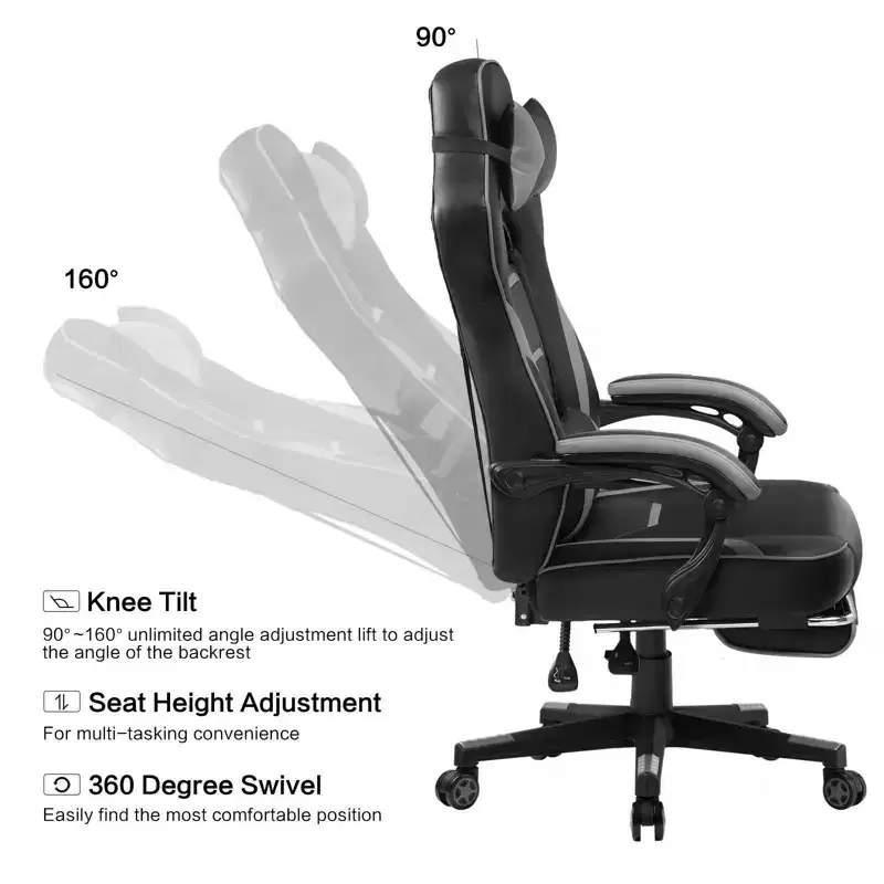 LUCKRACER Gaming Chair with Footrest High Back Computer Desk Chair Office Chair Gray