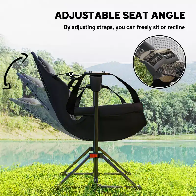Hammock Camping Chair of , Adjustable Back Swinging Hammock Chair with Cup Holder and Padded Seat
