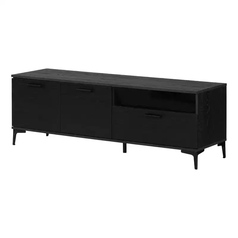 South Shore Musano TV Stand for TVs up to 60" with Doors and Drawer Black Oak: Laminated Particle Board, Storage Console