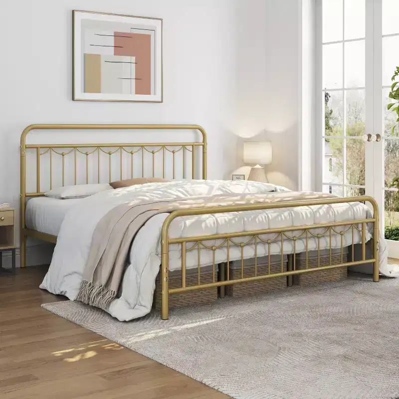 Yaheetech Metal Platform Bed Frame with Vintage Headboard and Footboard