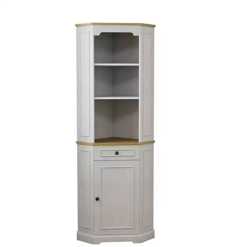 AndMakers Antique White Wood 17.71 in. Pantry Cabinet with 5 Shelves