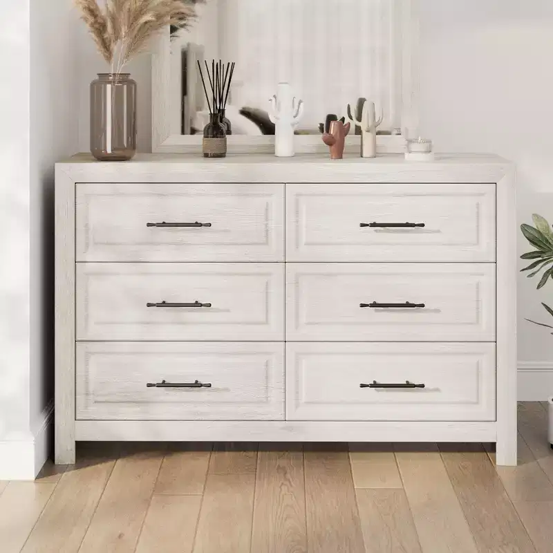 6 Drawers Dresser, 37.99 Tall Wood Dresser Chest of Drawer, Rustic Storage Dresser Organizer with and Vintage Handle for Bedroom Closet Hallway