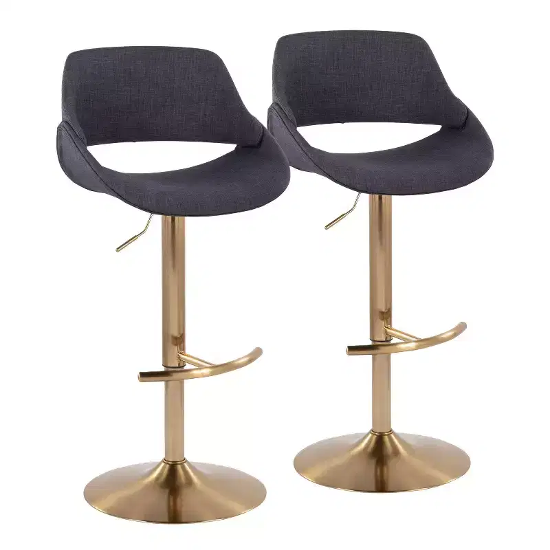 LumiSource Set of 2 Fabrico Adjustable Barstools Gold/Charcoal Fabric