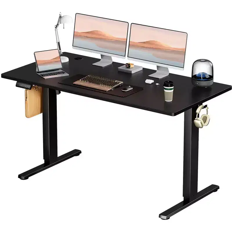 Ergonomic Height Adjustable Electric Standing Desk with T-Shaped Metal Frame and Memory Presets Modern Computer Workstation55.10x23.60x46.60-Black