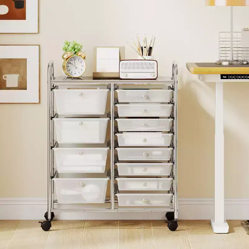 Costway 12-Drawer Rolling Storage Cart with Removable Drawers & Lockable Casters for Office Clear