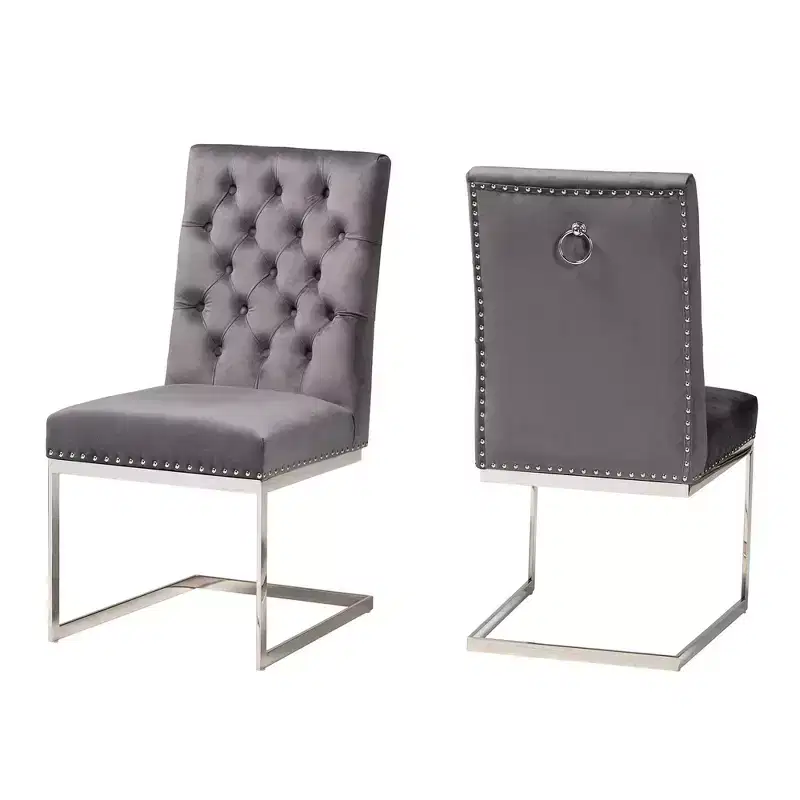 2pc Sherine Velvet Fabric and Metal Dining Chair Set - Baxton Studio