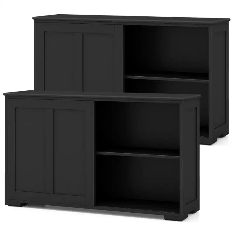 Costway Stackable Buffet Sideboard Set of 2 with Sliding Doors & Adjustable Shelf Brown/Black/Grey/Antique White
