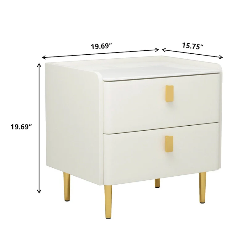 Modern 2-Drawer Faux Leather Nightstand | Stone Look | Grey/Orange/Beige