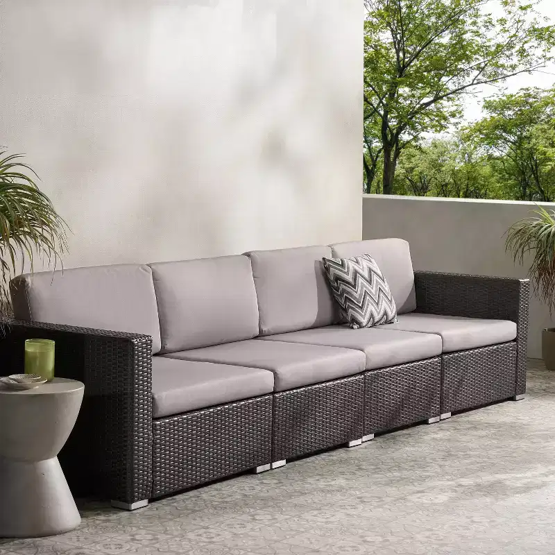 Christopher Knight Home 4pc Santa Rosa Wicker Outdoor Furniture Sofa Set Gray/Light Gray