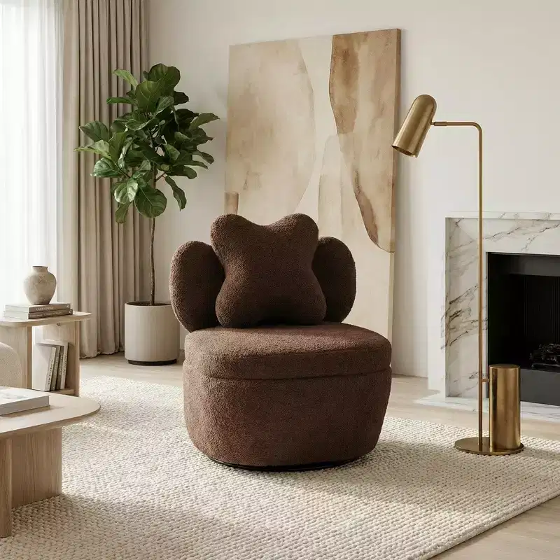 360 Swivel Accent Chair with Storage Compartment Teddy Velvet Upholstered Armchair with Ergonomic Cushion, Scratch-Resistant Fabric
