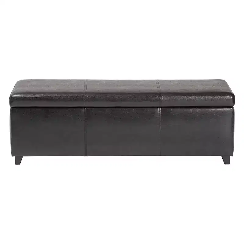 Full Faux Leather Storage Bench Ottoman with Stitching Dark Brown - Baxton Studio