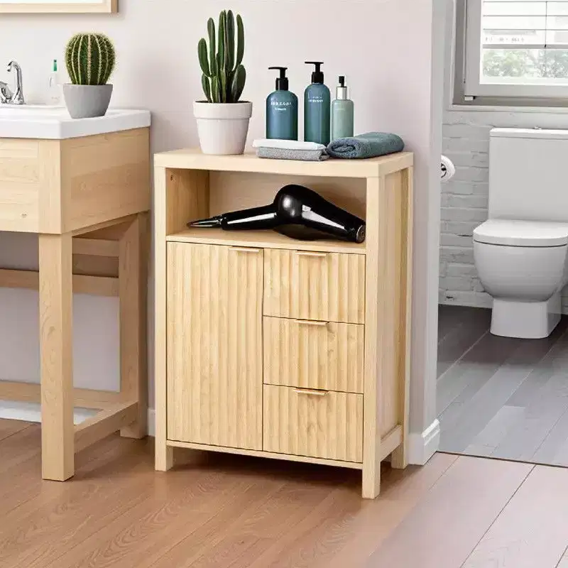 Karl Home Free-Standing Cabinet Oak 3-Drawer 1-Door Bathroom Livingroom