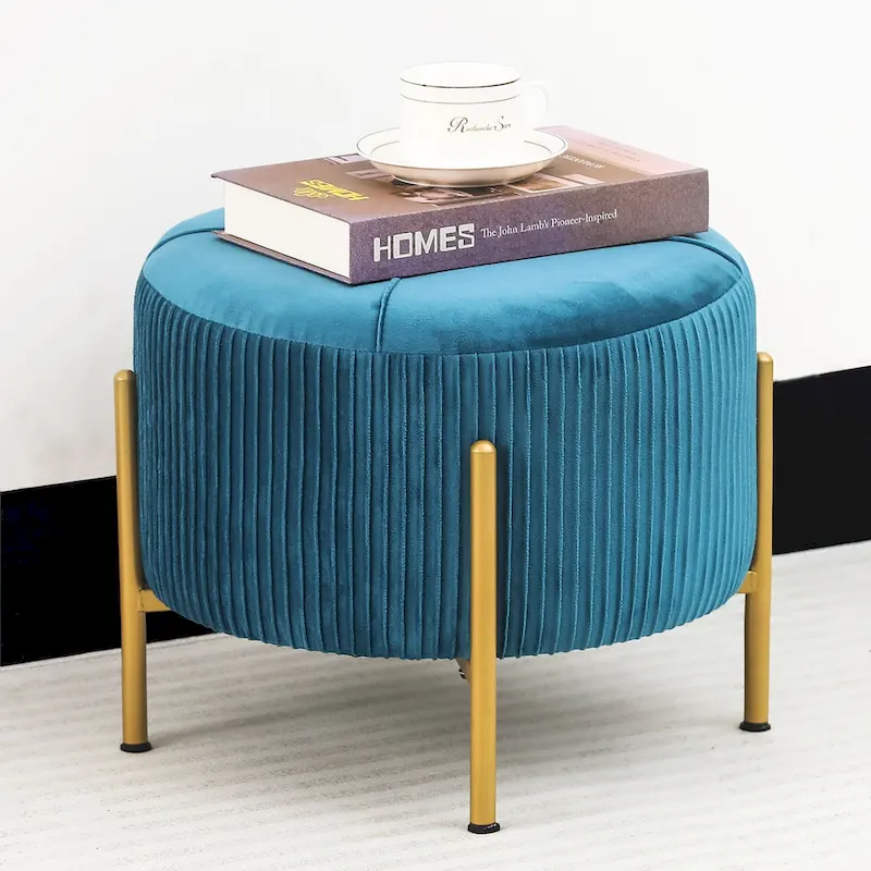 Adeco Round Ottoman 16.5 Foot Rest Stool with Metal Legs