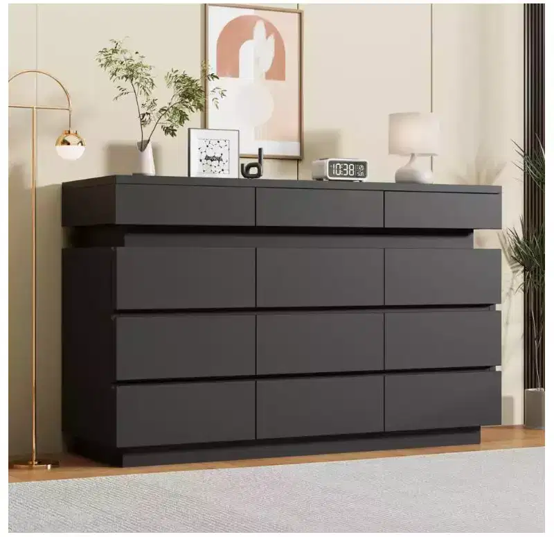 59 Wooden Dresser with 12 Drawers  Modern Chest of Drawers for Bedroom, Living Room, Hallway, and Entryway