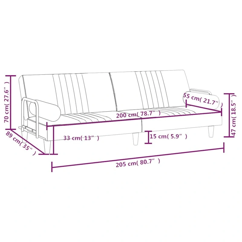 vidaXL Sofa Bed with Armrests Couch Recliner Loveseat Folding Daybed Velvet - 80.7 x 35 x 27.6