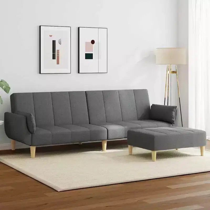 Dark Grey Polyester 2-Seater Sofa Bed – Convertible, Compact Living