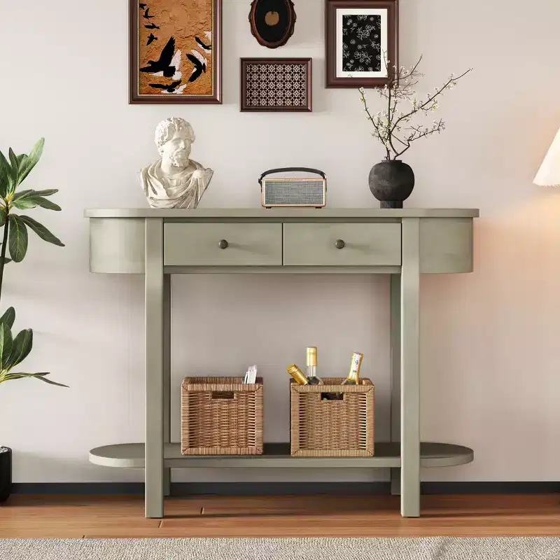 Okak Elegant Console Table with Smooth Glaze, Entry Table with Curved Design and 2 Drawers, Accent Table for Living Room, Hallway