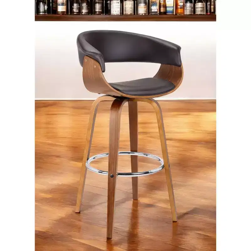 HomeRoots 27 Brown Faux Leather And Iron Swivel Low Back Counter Height Bar Chair