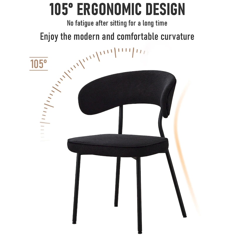 XINMICS Dining Chairs with Curved Backrest, Modern Fabric Upholstered Boucle Kitchen Dining Room Chairs Set of 2/4/6