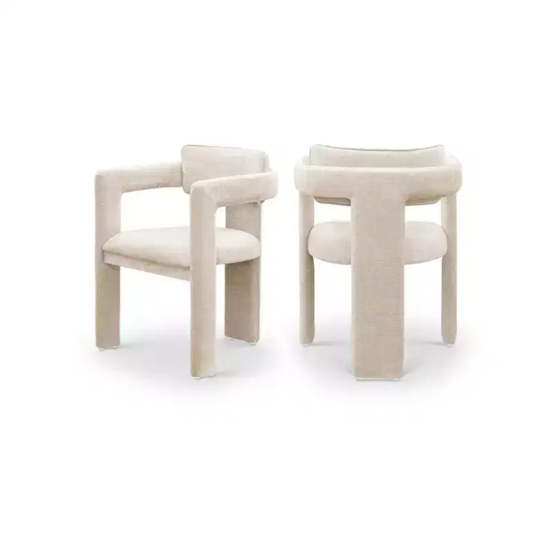 Meridian Furniture,Brenda Beige Chenille Fabric Dining Chair, Set of 2