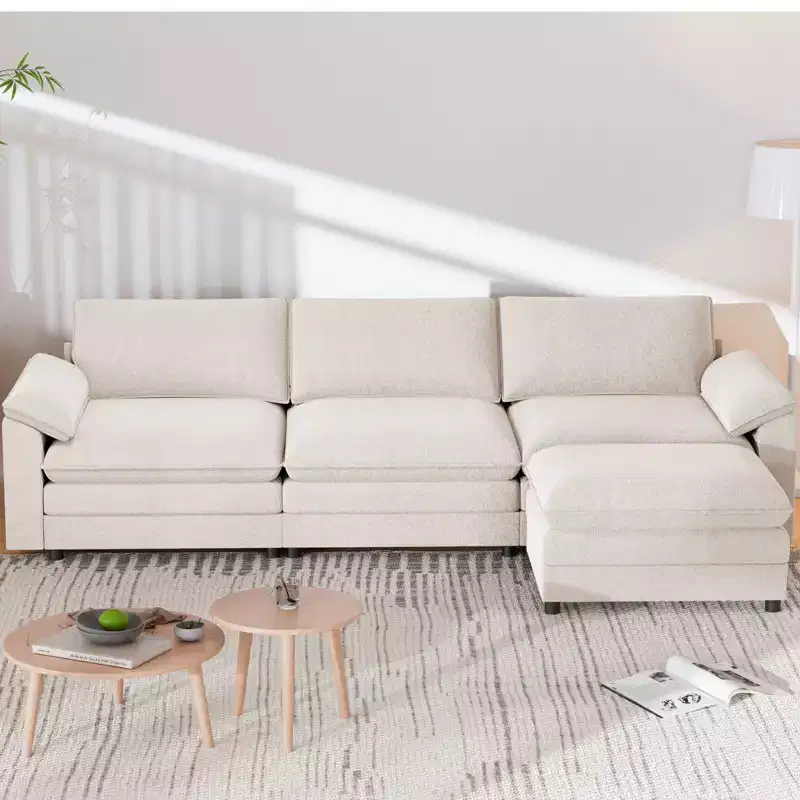 117in L-Shape Sectional Sofa with Movable Storage Ottoman, Cloud Couch, 3-Seat