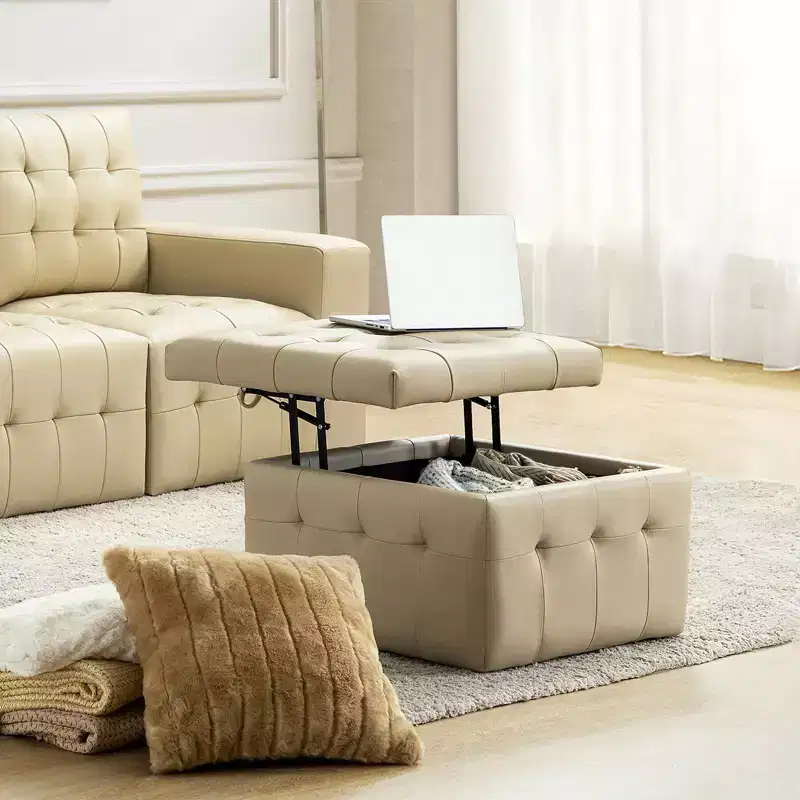 Vicenta 24 Wide Genuine Leather Tufted Square Standard Ottoman with Storage|ART OF LIVING DESIGNS