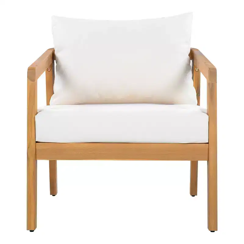 Christopher Knight Home Muhin Modern 3 Piece Acacia Patio Seating Set with Cushion and Rectangular Slatted Table