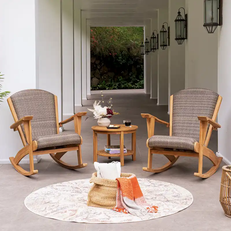 Cambridge Casual Auburn 3-piece Teak Wood Outdoor Rocking Chair