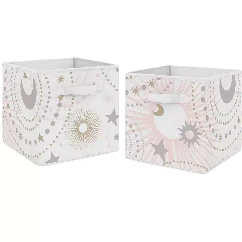 Girl Kids' Decorative Fabric Storage Bins Celestial Pink Gold and Grey