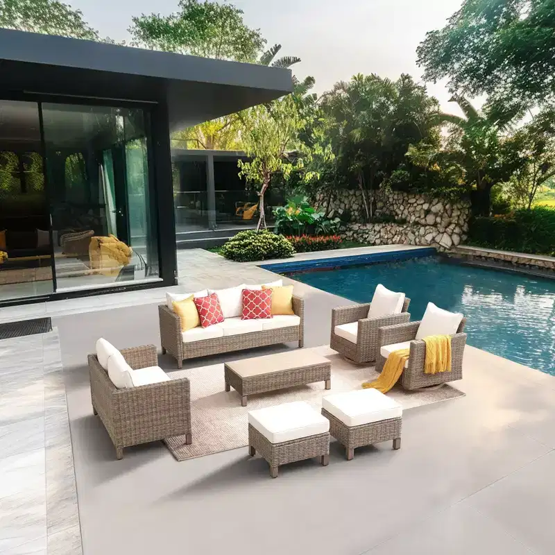 7 - Piece Patio Conversation Set With Swivel Chairs and Coffee Table