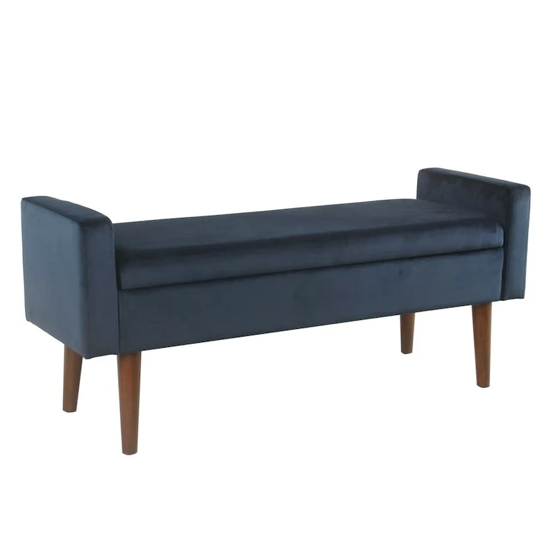 Velvet Storage Bench - Dark Navy