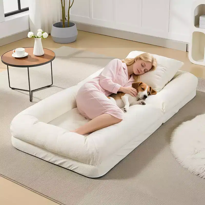 Oversized Chenille Lounge Chair Sofa Bed with 2 Pillows & 5 Adjustable Positions