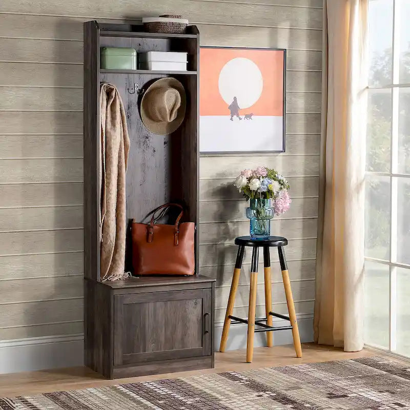 Rustic Hall Tree with Shoe Storage Bench, Entryway Bench with Coat Rack