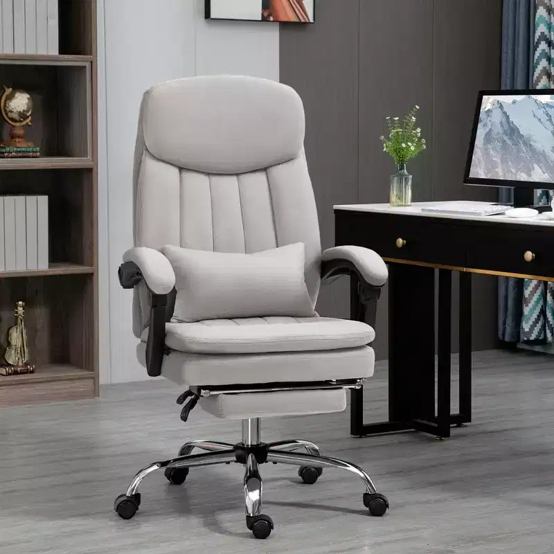 Executive Office Chair with Vibration Massage, Microfibre Swivel Desk Chair, Heated Reclining Computer Chair with Lumbar Support Pillow, Footrest