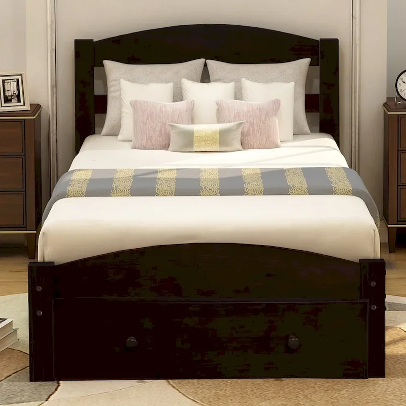 Twin Platform Bed Frame with Storage Drawer | Espresso, White, Walnut, Gray