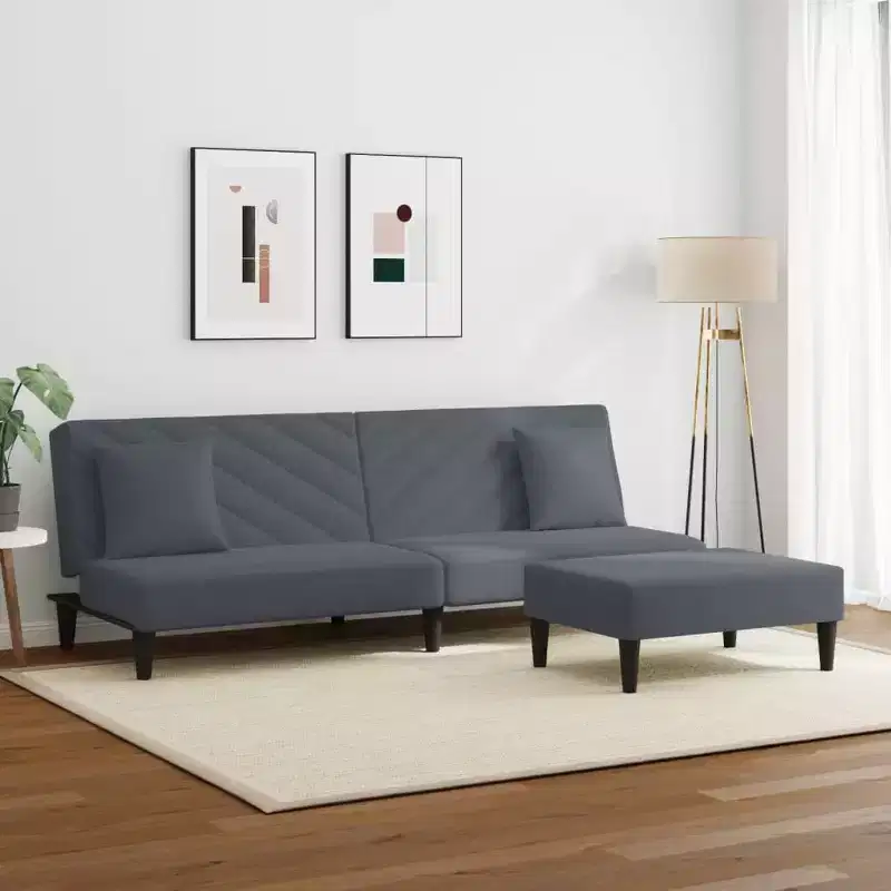vidaXL Sofa Set Dark Gray Velvet (100% Polyester), Wood, Plastic Standard