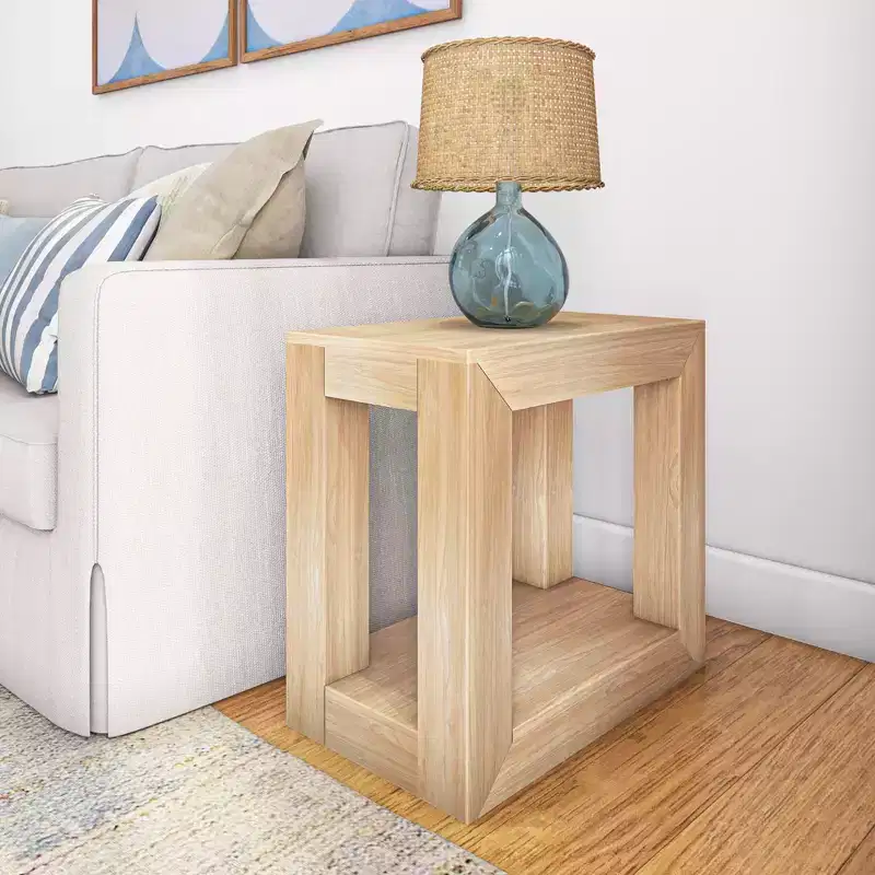 Plank+Beam Modern Rectangular Side Table with Shelf, 25, Solid Wood Table with Storage