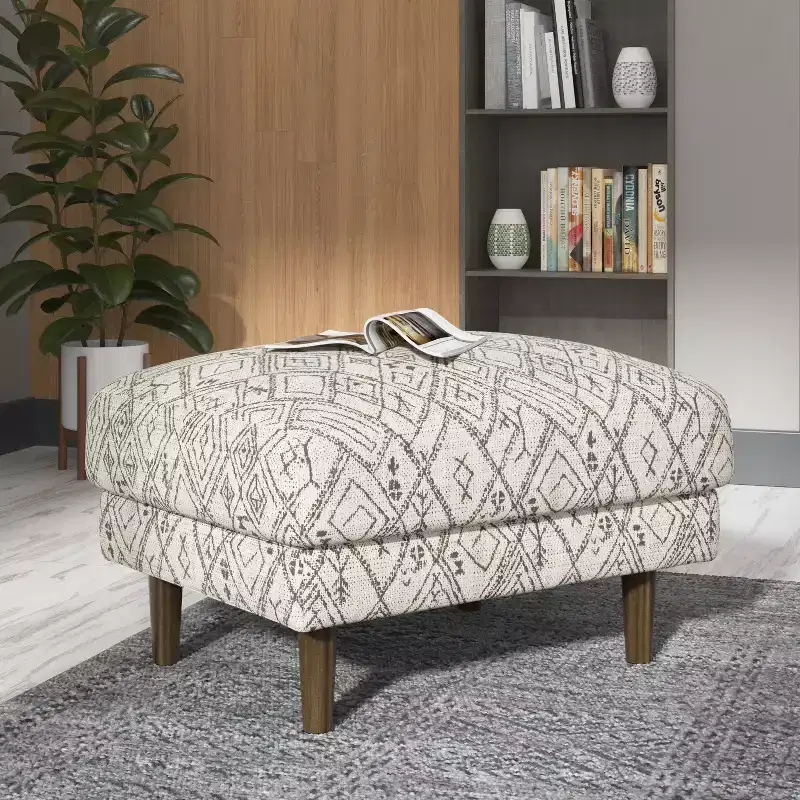 26.8L Stylish Abstract Ottoman with Petroglyph Color Palette Design, Mid-Century Modern Accent Footrest Ottoman for Living Room, Home Decor