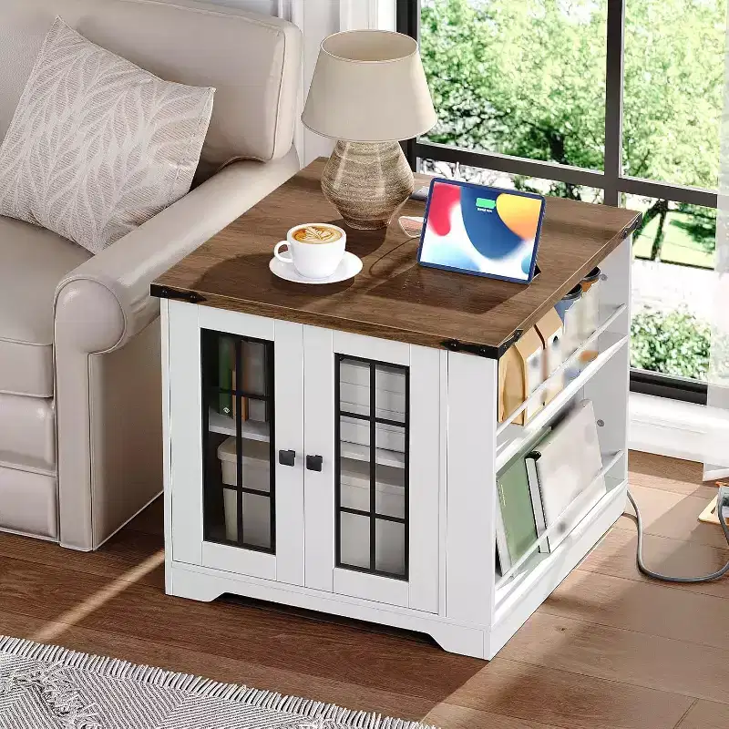 Farmhouse End Table with Charging Station, 23.6
