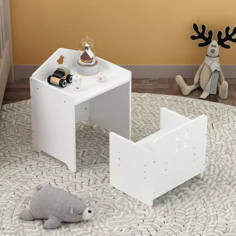 Kids Montessori Weaning Table and Chair Set, Wooden Toddler Table and Chair Set Kids Activity Table Step Stools
