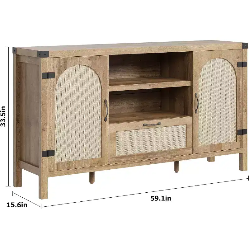 59 Farmhouse Kitchen Buffet Cabinet, Modern Wooden Sideboard, Rattan Coffee Bar Cabinet, Contemporary Living Room and Dining Room Furniture