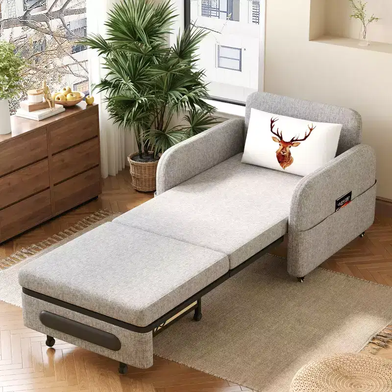 Gaoyangjiaju 3-in-1 Convertible Sleeper Chair with Storage Drawer - Pull-out Sofa Bed with Side Pocket & Pillow - Grey