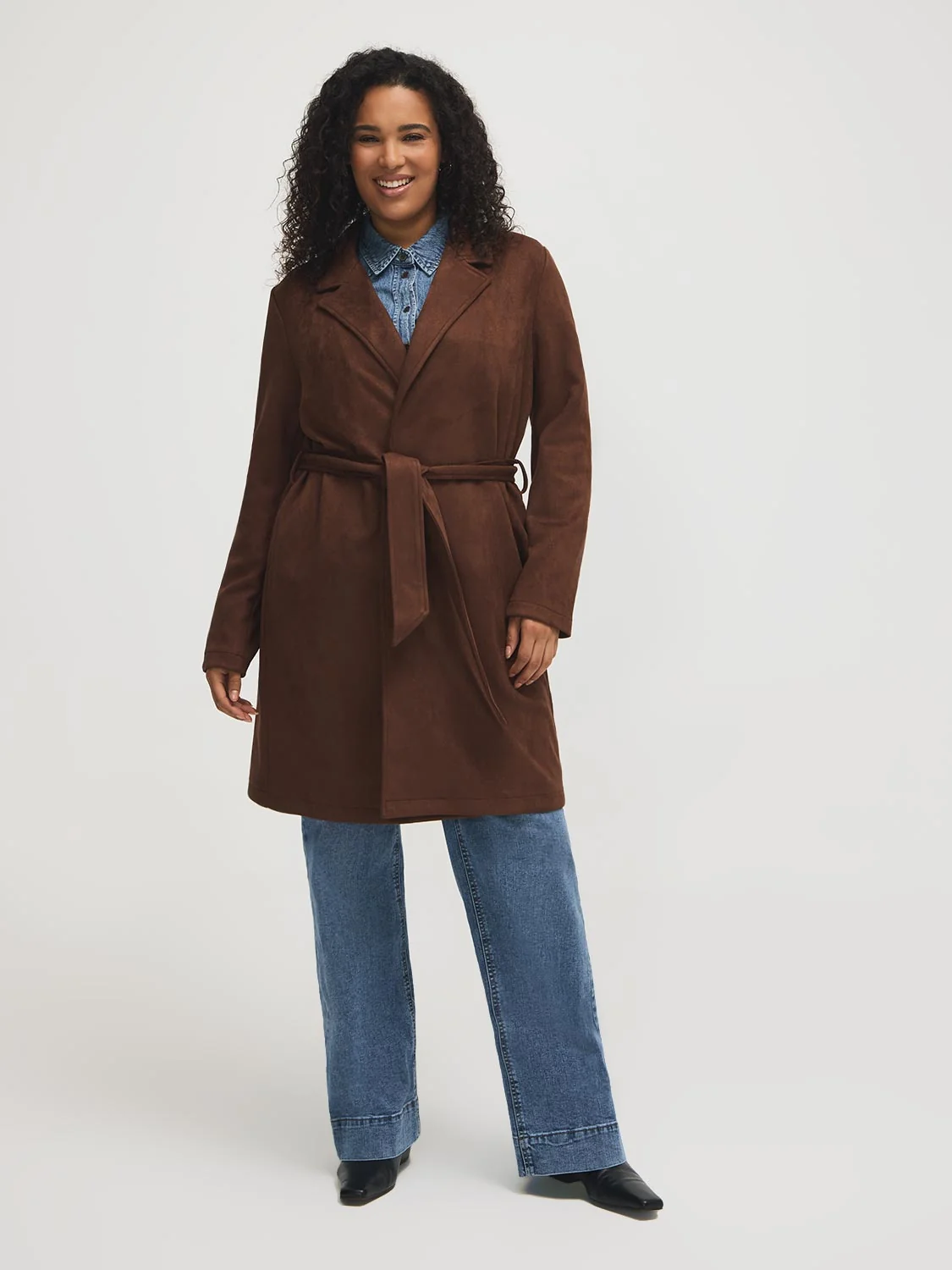 Faux Suede Mid-Length Coat