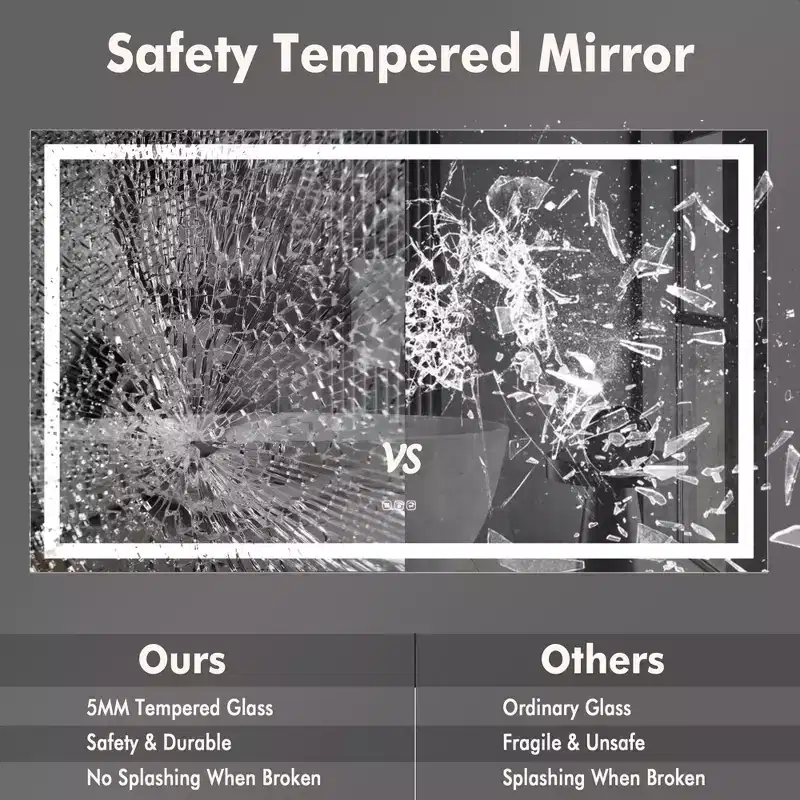 GustoWave 60X36'' Bathroom Mirror Wall-Mounted Vanity Mirrors, Wall Mirrors with 3X Magnification, Anti-Fog, Waterproof, Tempered Glass