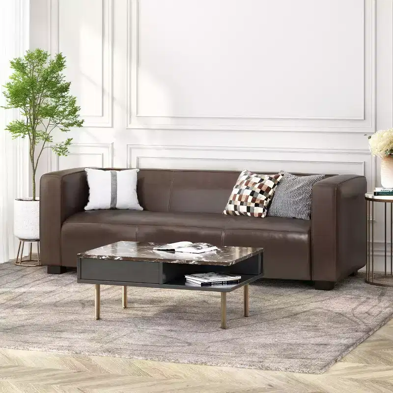 80.25  Light Brown 3-Seater Sofa For Living Room And Meeting Room No Assembly Required