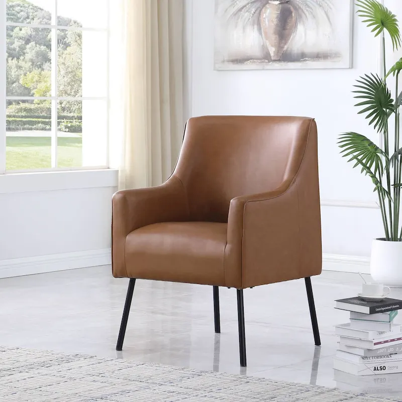 Modern Woven Fabric Accent Chair with Matte Black Legs